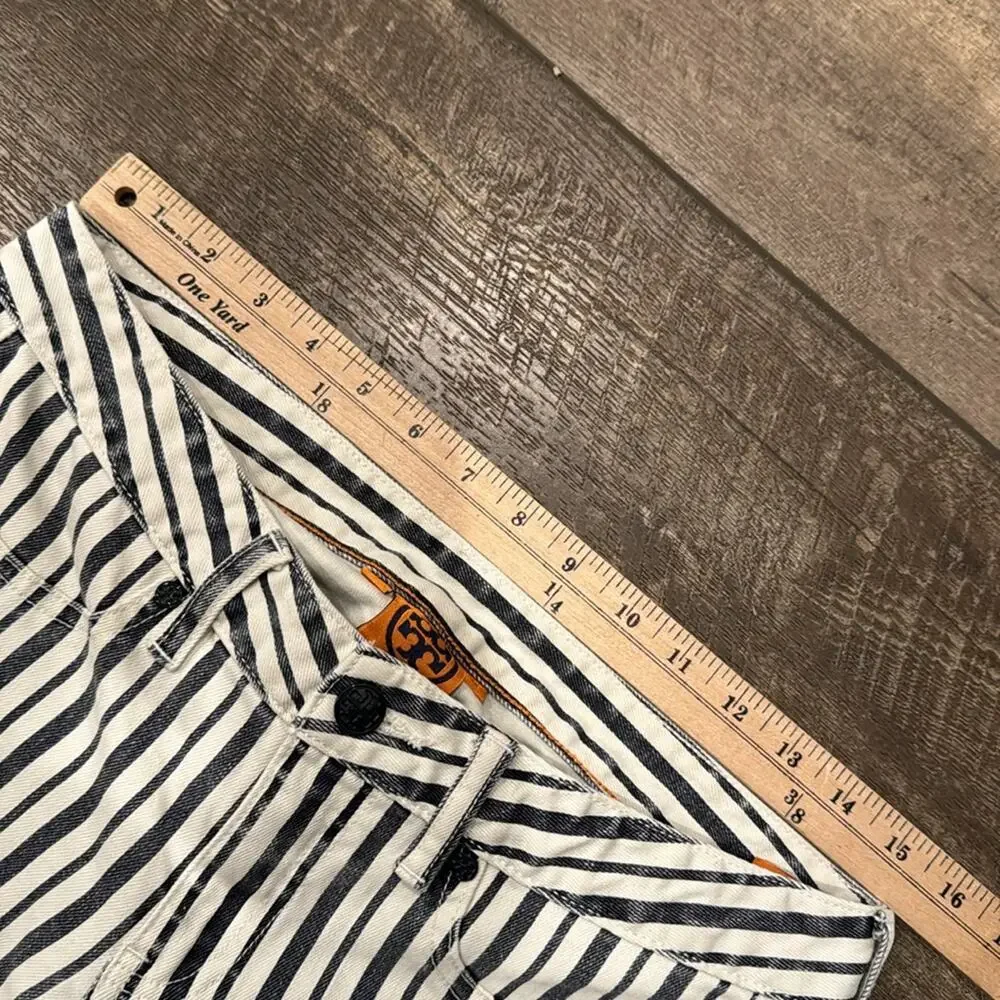 Tory Burch Women's Striped Denim Marlien Leggings Navy White Size 28